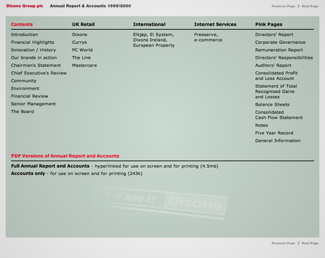 Dixons Group - Contents page