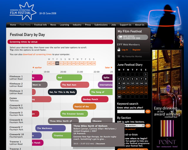 Edinburgh International Film Festival - Screening times scrolling grid