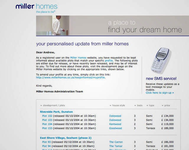 Miller Homes - Automated emails