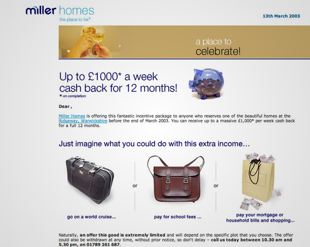 Miller Homes - Special promotion email