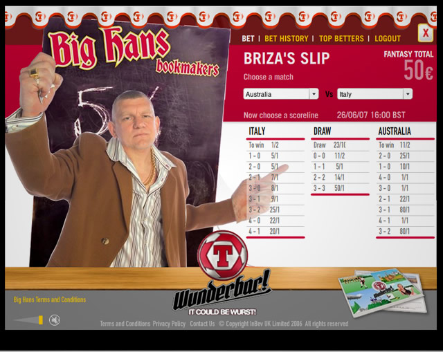 Tennent's Wunderbar! - Big Hans the Bookmaker - betting game