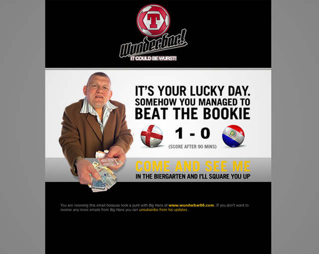 Tennent's Wunderbar! - Betting pay-out automated email
