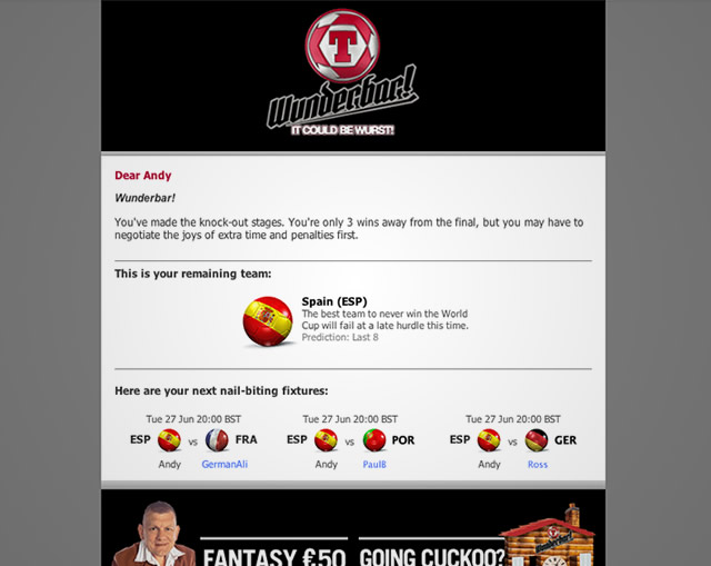 Tennent's Wunderbar! - Sweepstake automated email